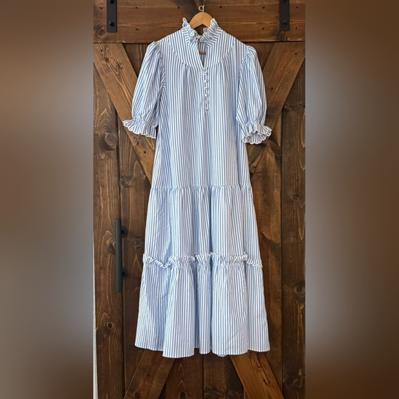 Pomander Place Dresses & Skirts - Pomander Place White and Blue Striped Long Sleeve Selena Maxi Dress
